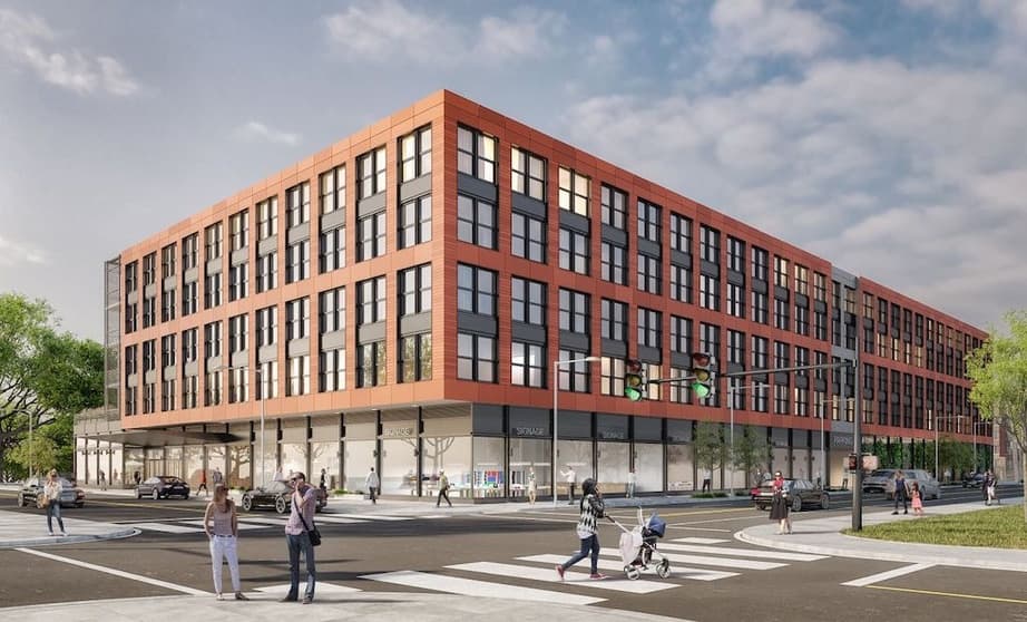 Mixed-use building housing the Philadelphia Federal Credit Union branch