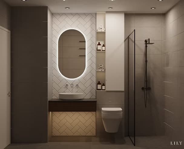 Unit bathroom with walk-in shower at The Beverly