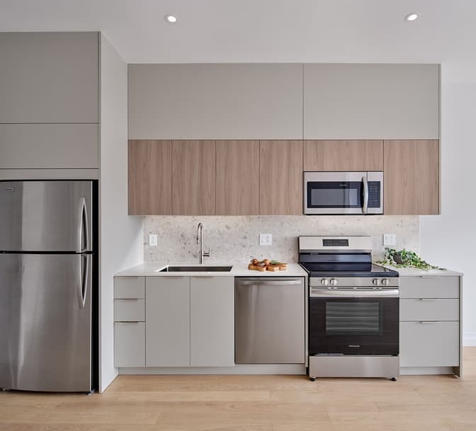 Finished unit kitchen at The Darien