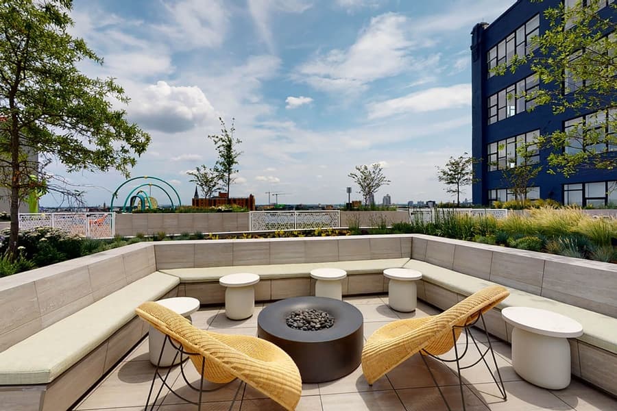 Rooftop lounge seating at The Poplar